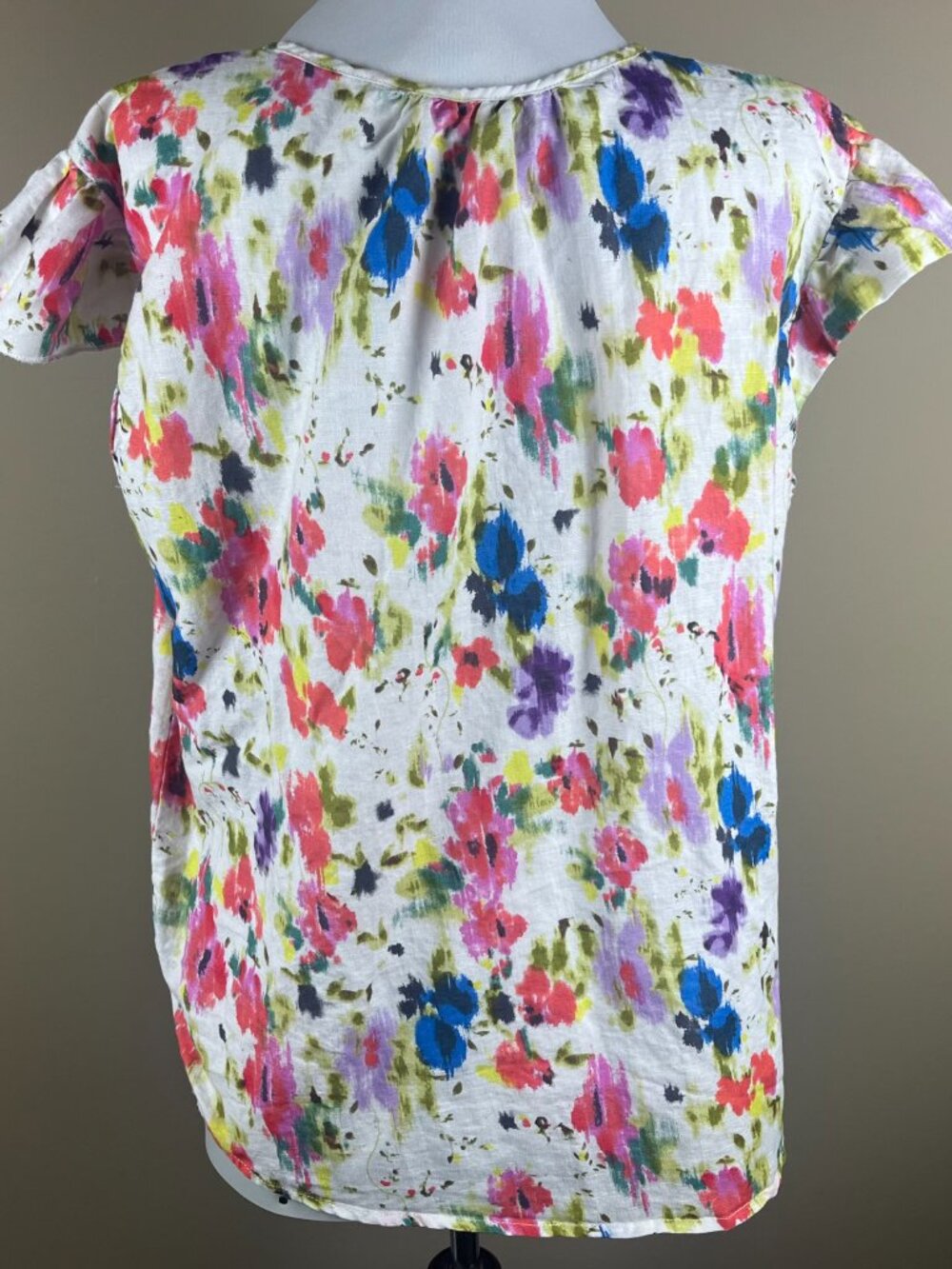 Hester & Orchard Women's Cap Sleeve Linen Blend Top Blouse Size XL Pink Blue - Picture 5 of 9